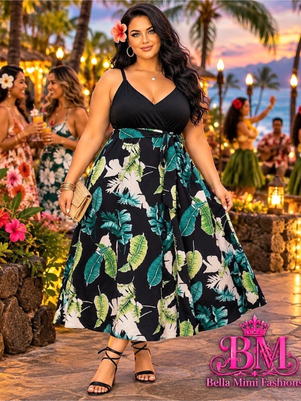 Floral Maxi Dress in Black & Green Like New